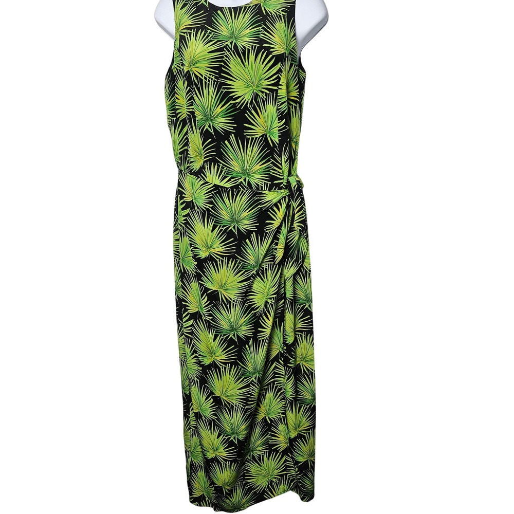 August Hale Womens Silk Faux Wrap Maxi Dress 4 Green Black Palm Vintage Resort